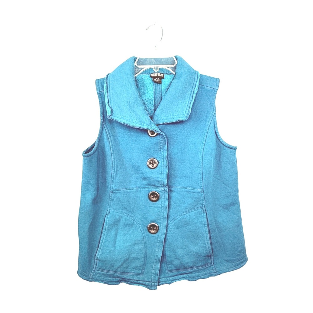 Nomadic Traders Vest Small Turquoise Blue Button Front Collared Sleeveless Fall